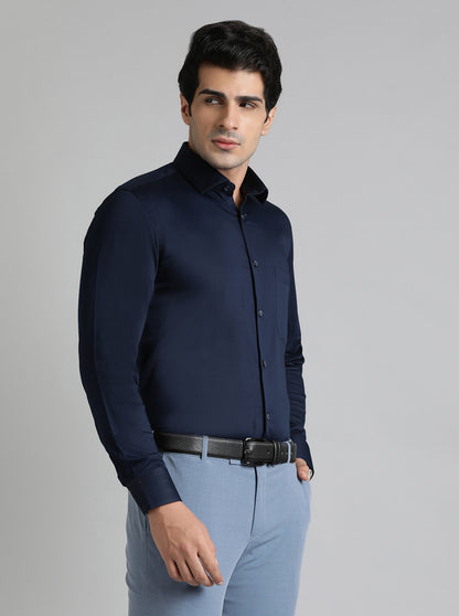 Navy Blue Solid Slim Fit Party Wear Shirt | Greenfibre