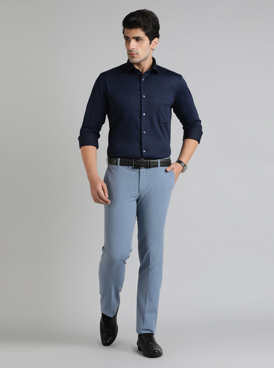 Navy Blue Solid Slim Fit Party Wear Shirt | Greenfibre