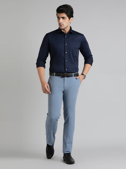 Navy Blue Solid Slim Fit Party Wear Shirt | Greenfibre