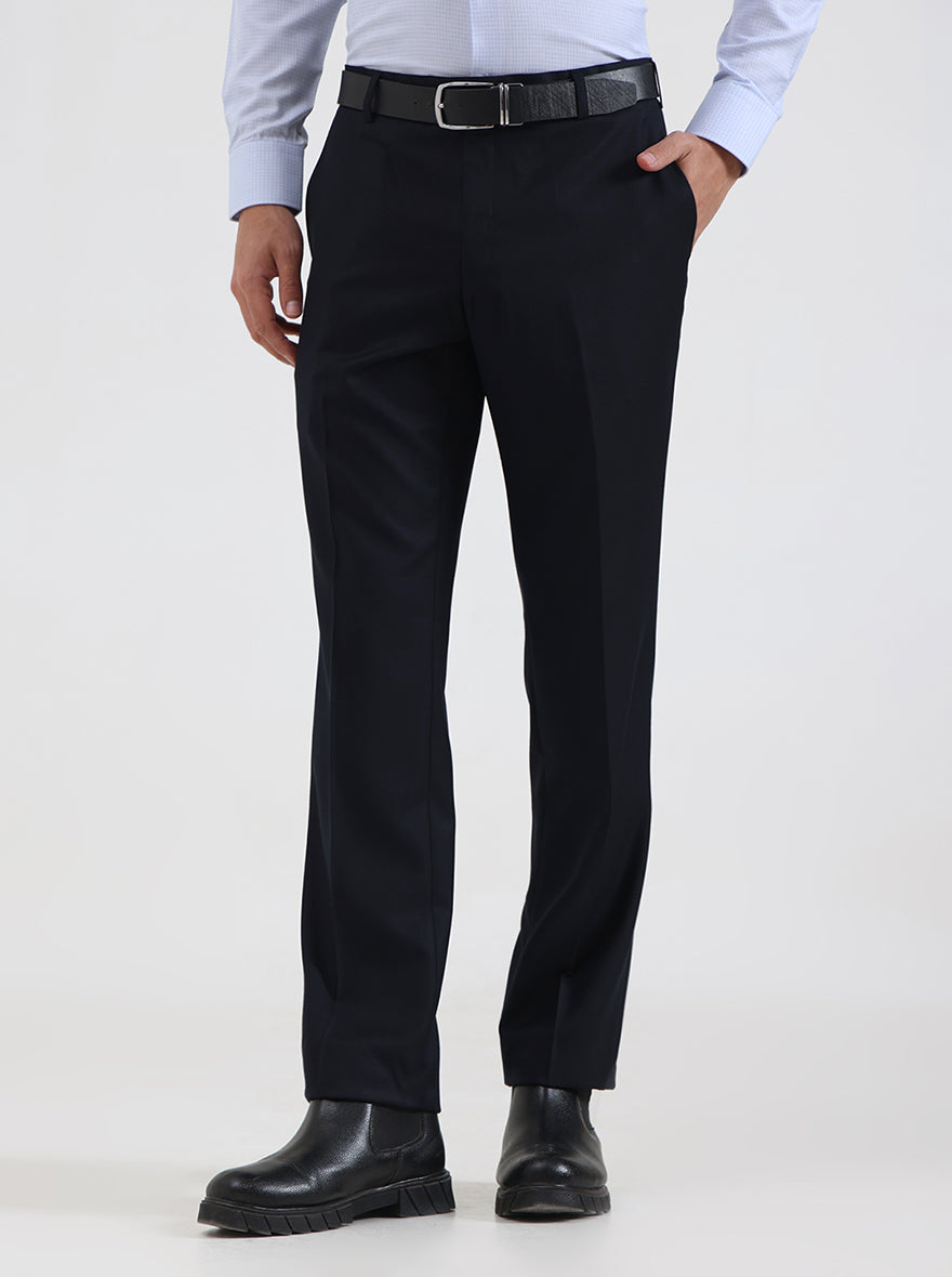 Blue Solid Slim Fit Formal Trouser | JadeBlue