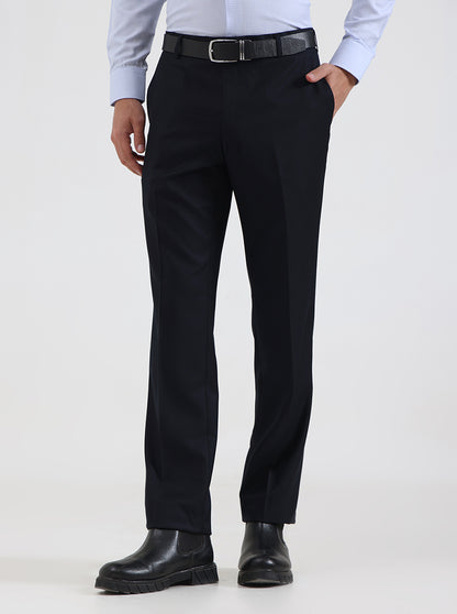 Blue Solid Slim Fit Formal Trouser | JadeBlue