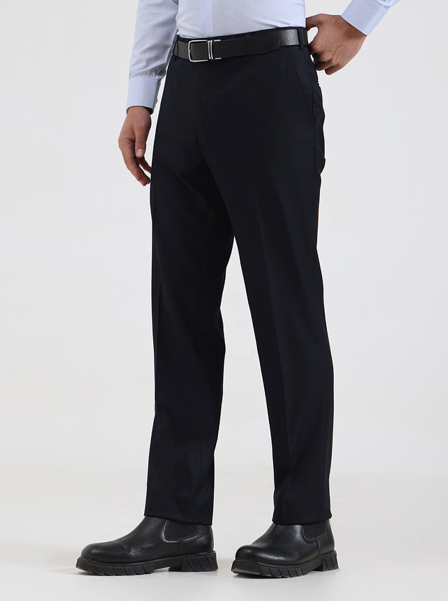 Blue Solid Slim Fit Formal Trouser | JadeBlue