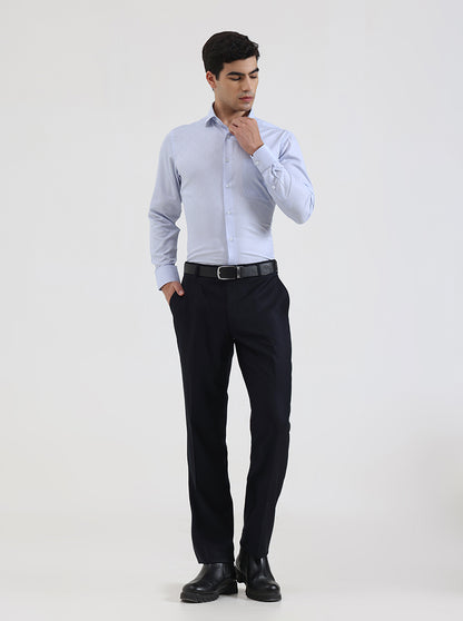 Blue Solid Slim Fit Formal Trouser | JadeBlue
