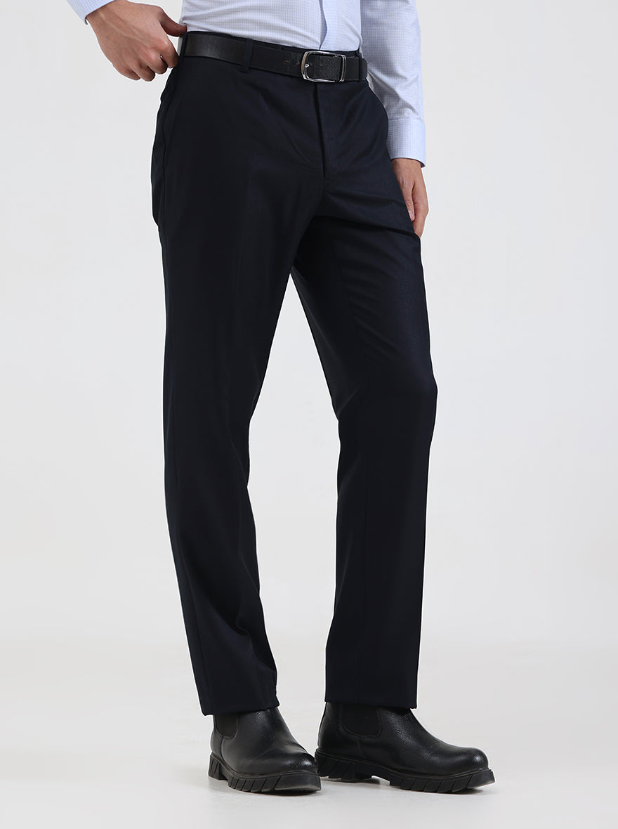 Blue Solid Slim Fit Formal Trouser | JadeBlue