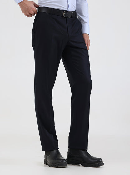 Blue Solid Slim Fit Formal Trouser | JadeBlue