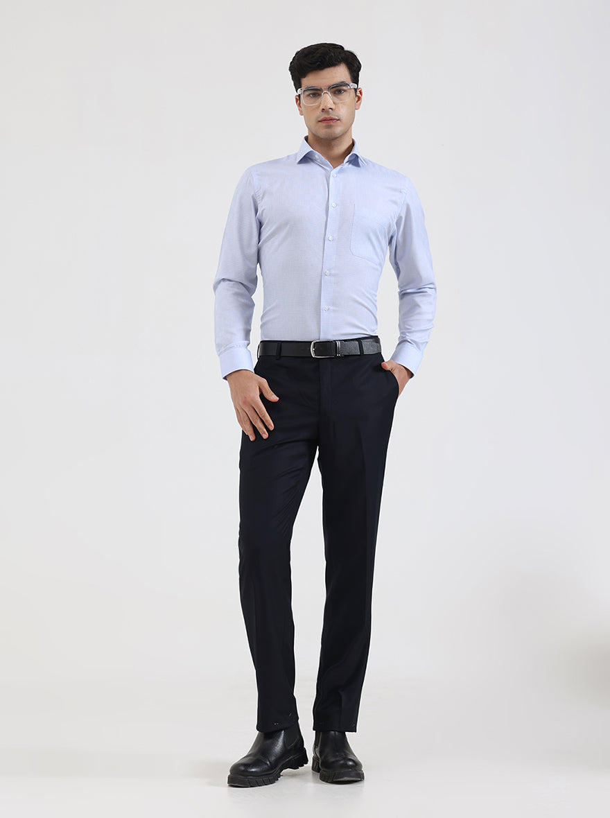 Blue Solid Slim Fit Formal Trouser | JadeBlue