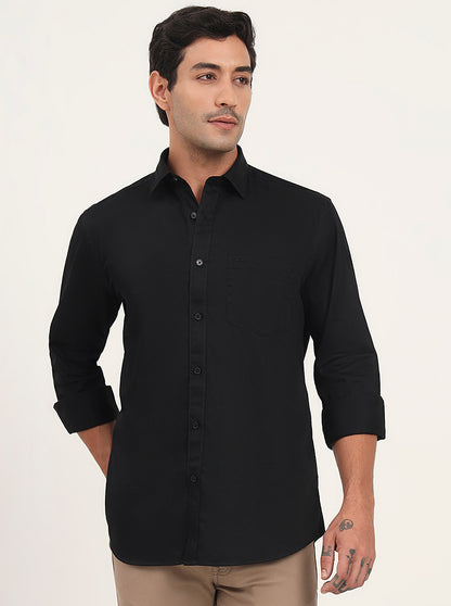 Black Solid Slim Fit Casual Shirt | JadeBlue