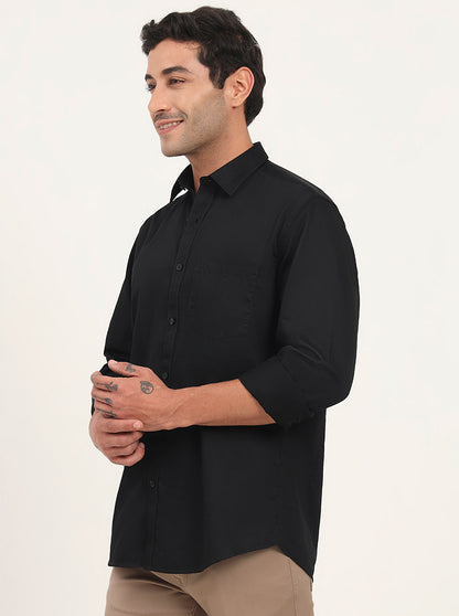 Black Solid Slim Fit Casual Shirt | JadeBlue
