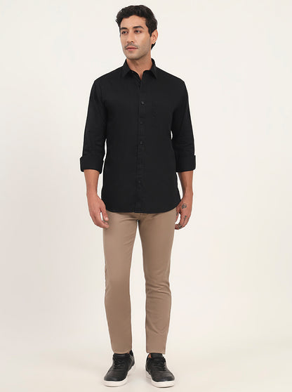 Black Solid Slim Fit Casual Shirt | JadeBlue