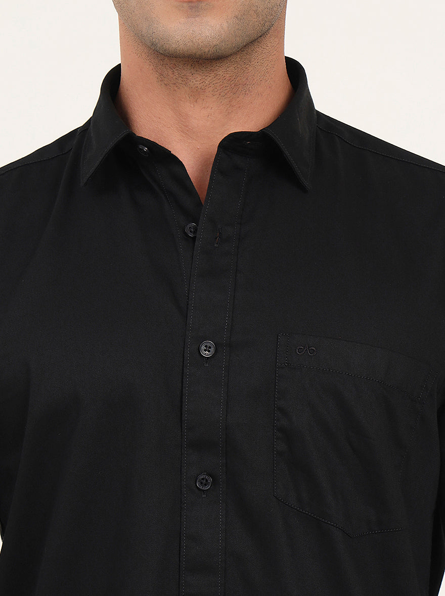 Black Solid Slim Fit Casual Shirt | JadeBlue