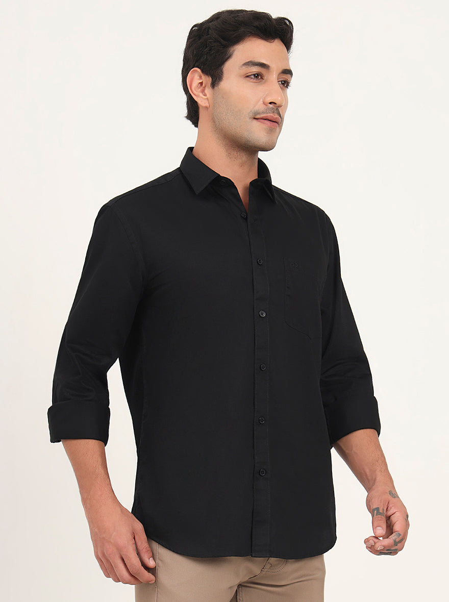 Black Solid Slim Fit Casual Shirt | JadeBlue
