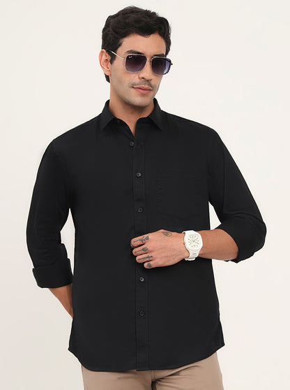 Black Solid Slim Fit Casual Shirt | JadeBlue