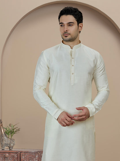 Cream Solid Kurta Pajama | Virasana
