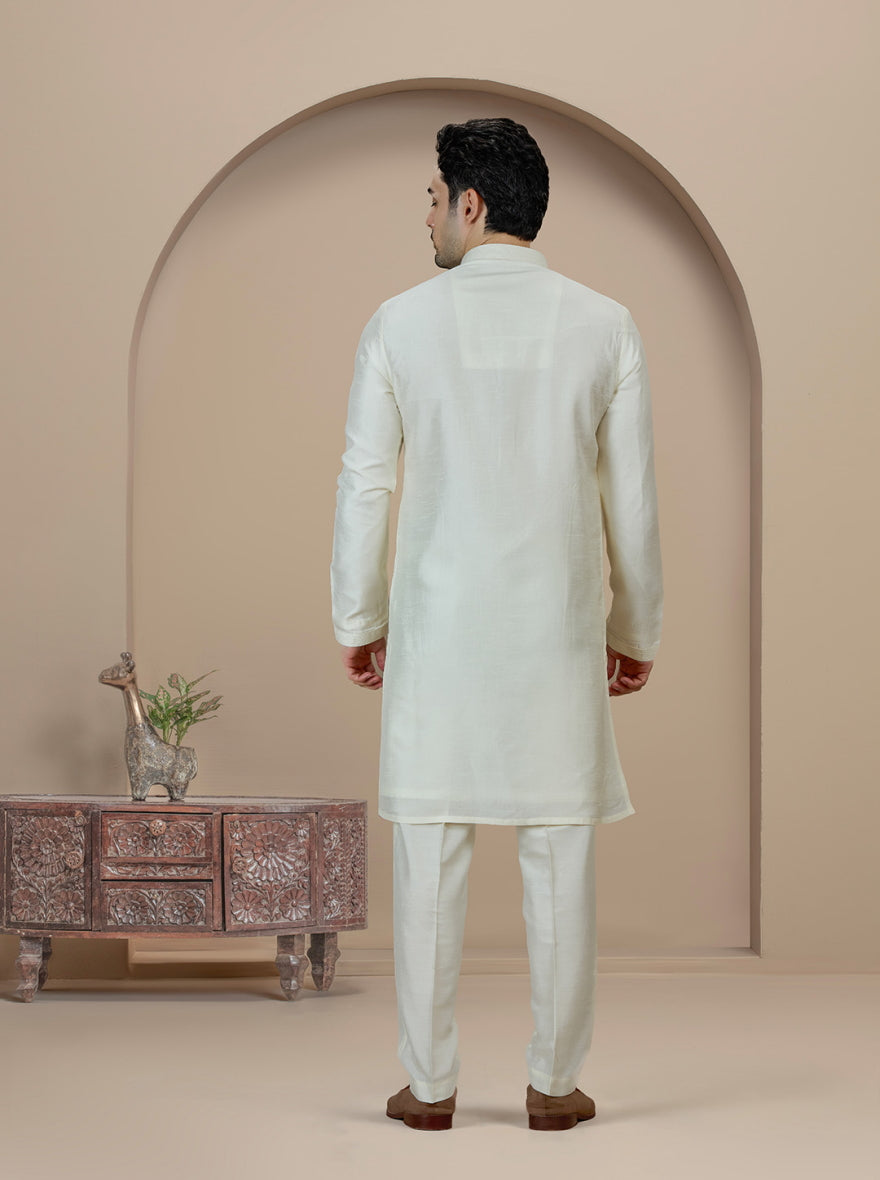Cream Solid Kurta Pajama | Virasana