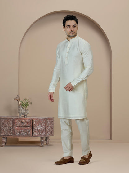 Cream Solid Kurta Pajama | Virasana