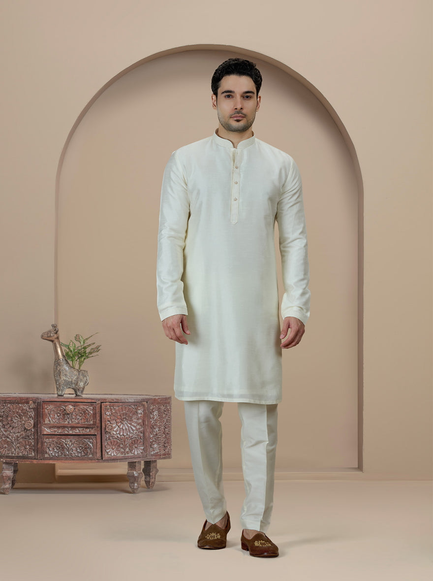 Cream Solid Kurta Pajama | Virasana