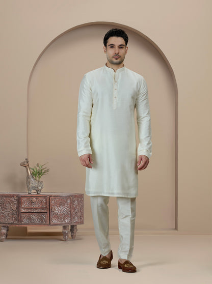 Cream Solid Kurta Pajama | Virasana