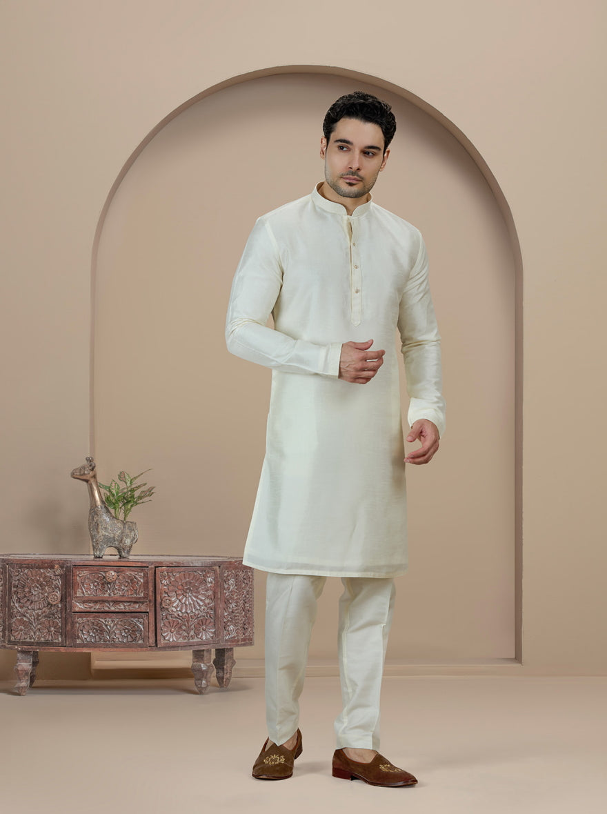 Cream Solid Kurta Pajama | Virasana