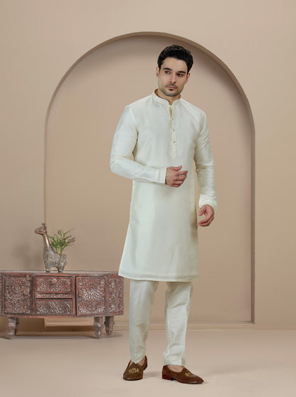 Cream Solid Kurta Pajama | Virasana