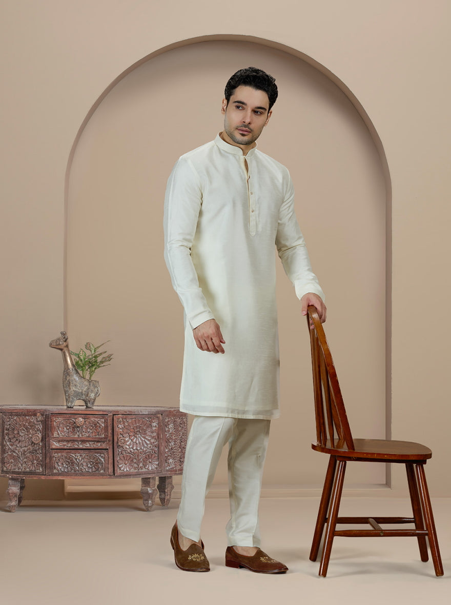 Cream Solid Kurta Pajama | Virasana