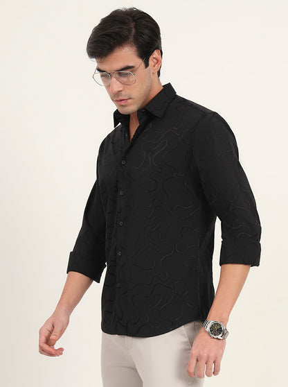 Black Printed Slim Fit Casual Shirt | Greenfibre