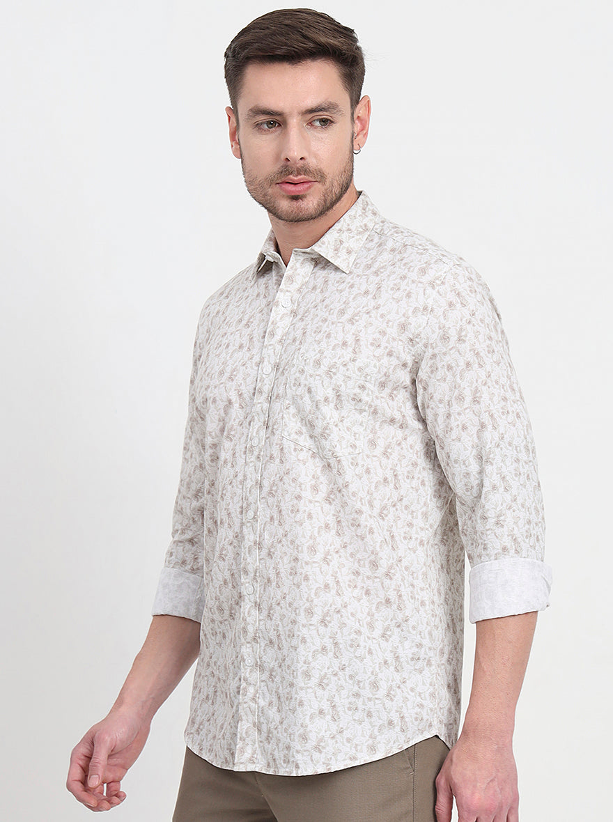 Beige Printed Slim Fit Semi Casual Shirt | JadeBlue