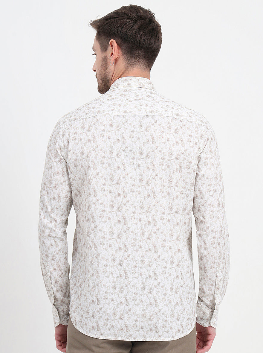 Beige Printed Slim Fit Semi Casual Shirt | JadeBlue