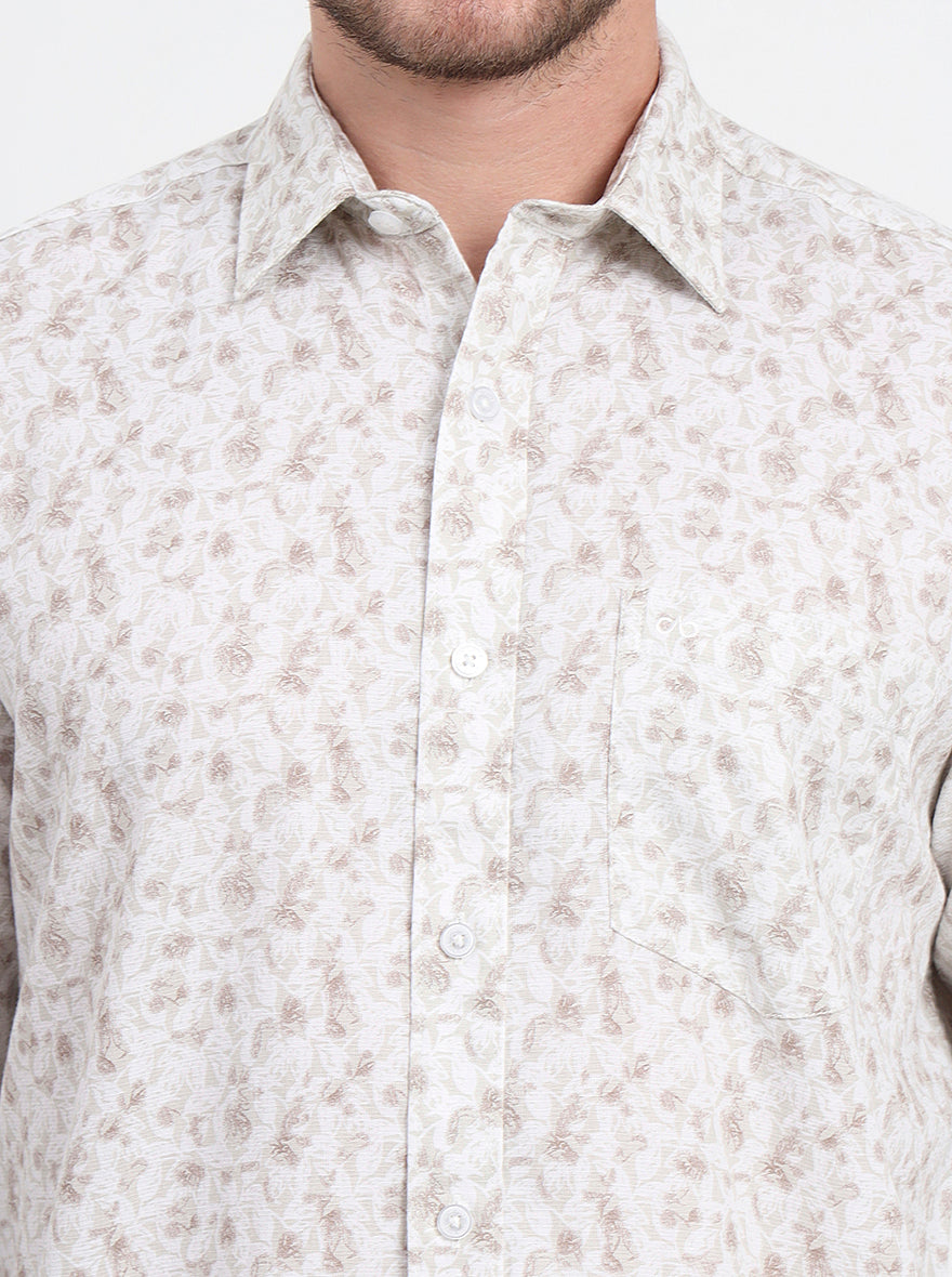 Beige Printed Slim Fit Semi Casual Shirt | JadeBlue