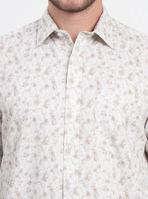 Beige Printed Slim Fit Semi Casual Shirt | JadeBlue