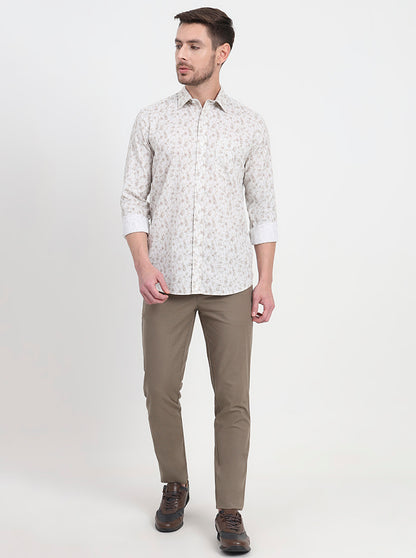 Beige Printed Slim Fit Semi Casual Shirt | JadeBlue