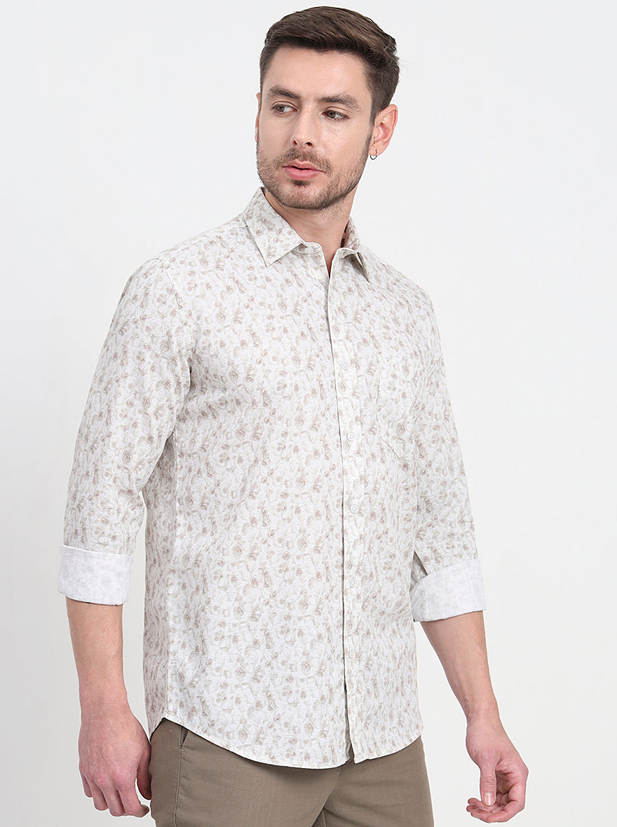 Beige Printed Slim Fit Semi Casual Shirt | JadeBlue