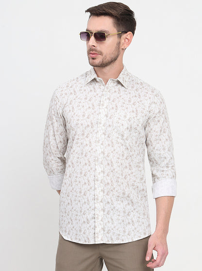 Beige Printed Slim Fit Semi Casual Shirt | JadeBlue