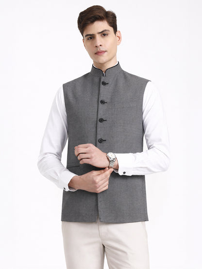 Grey & Black Solid  Modi Jacket | JadeBlue