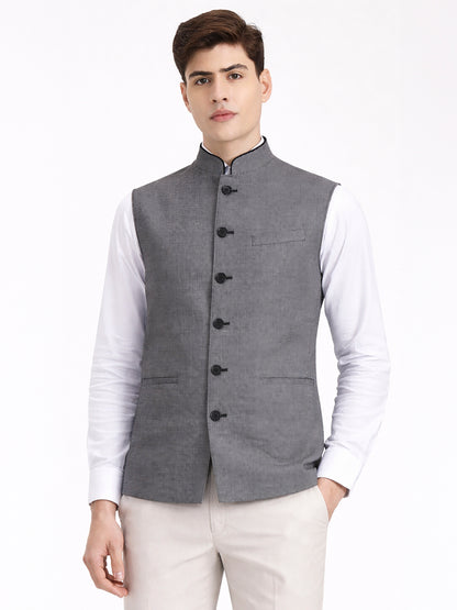 Grey & Black Solid  Modi Jacket | JadeBlue