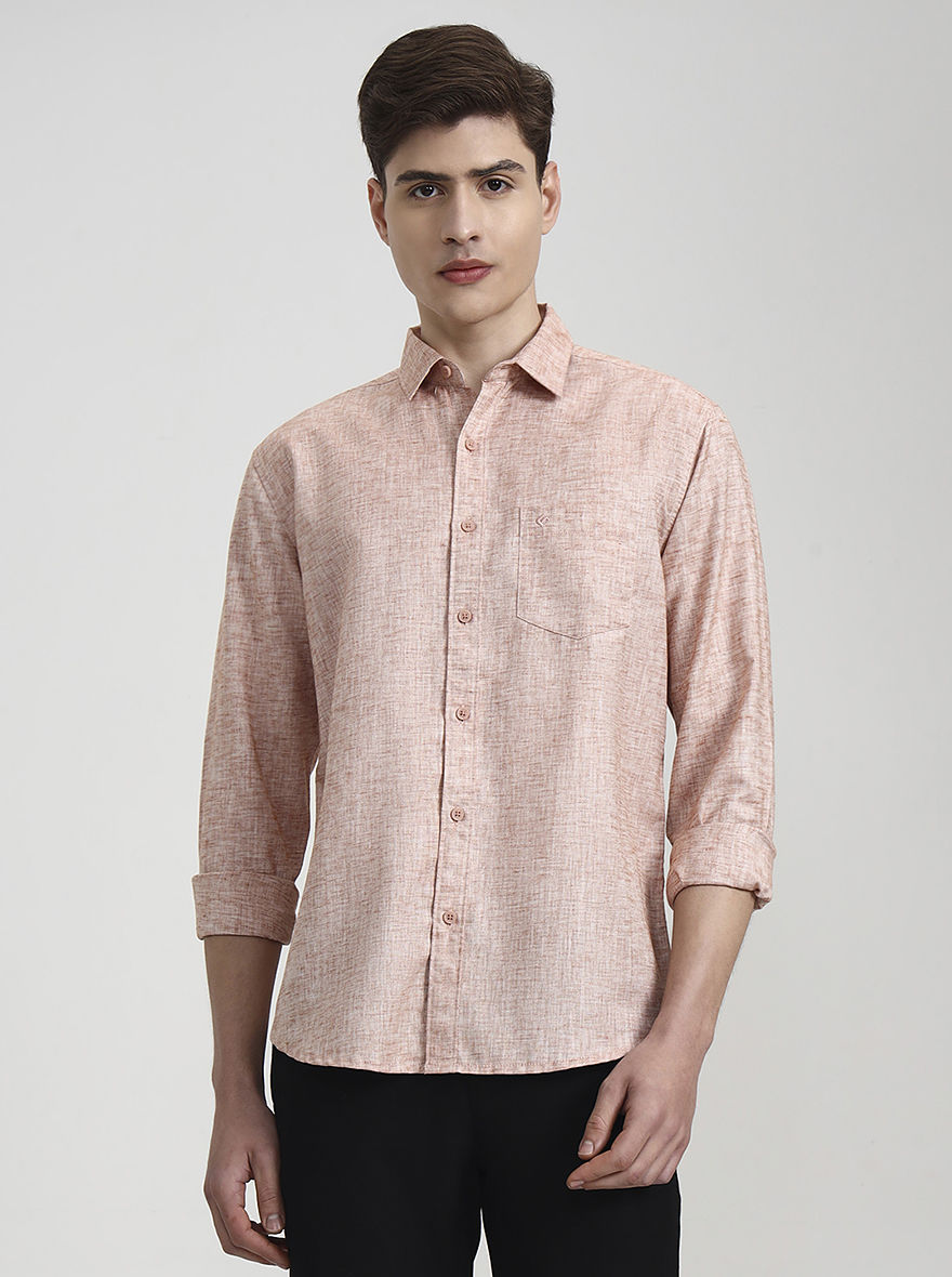 Orange Solid Slim Fit Casual Shirt | Greenfibre