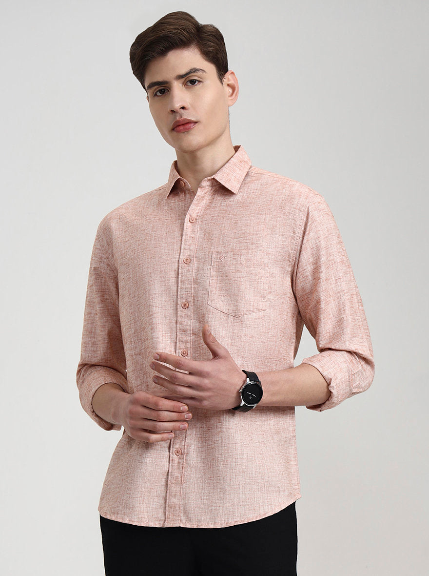 Orange Solid Slim Fit Casual Shirt | Greenfibre