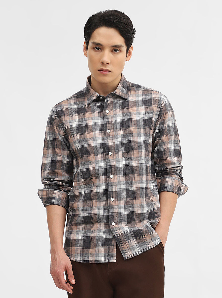 Black Checked Slim Fit Casual Shirt | Greenfibre