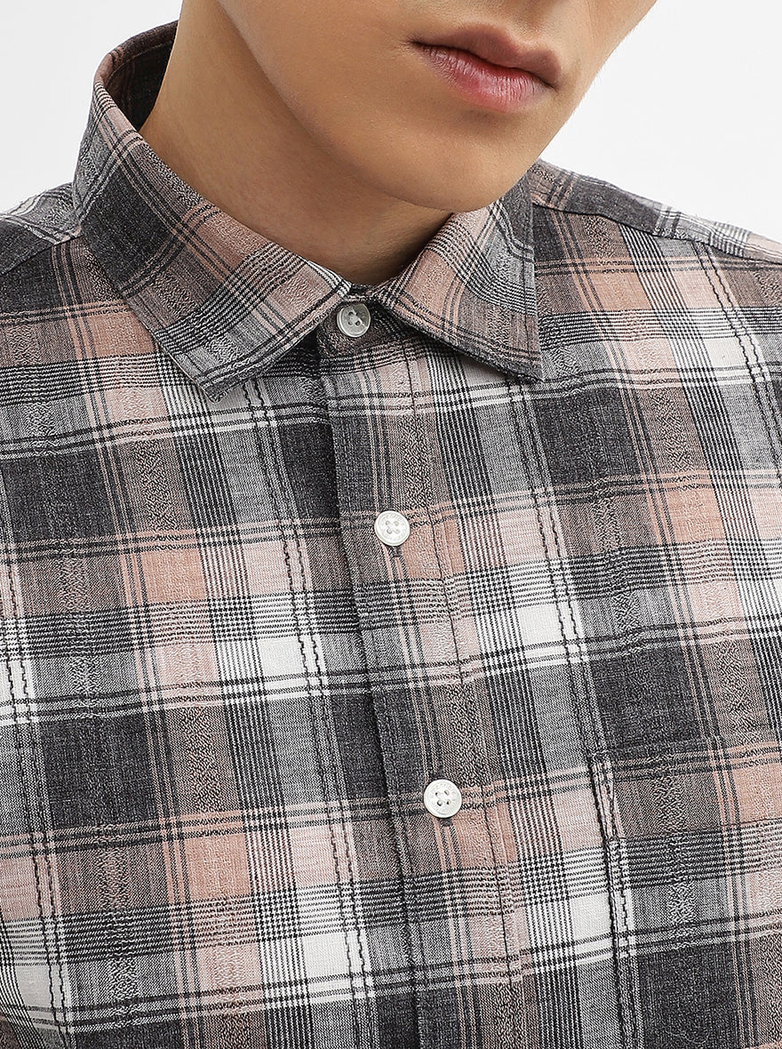 Black Checked Slim Fit Casual Shirt | Greenfibre