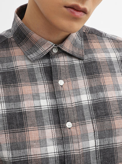 Black Checked Slim Fit Casual Shirt | Greenfibre