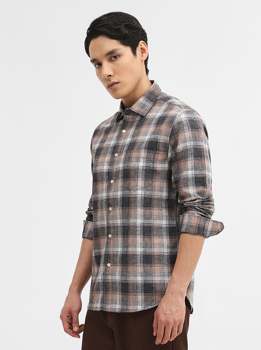 Black Checked Slim Fit Casual Shirt | Greenfibre