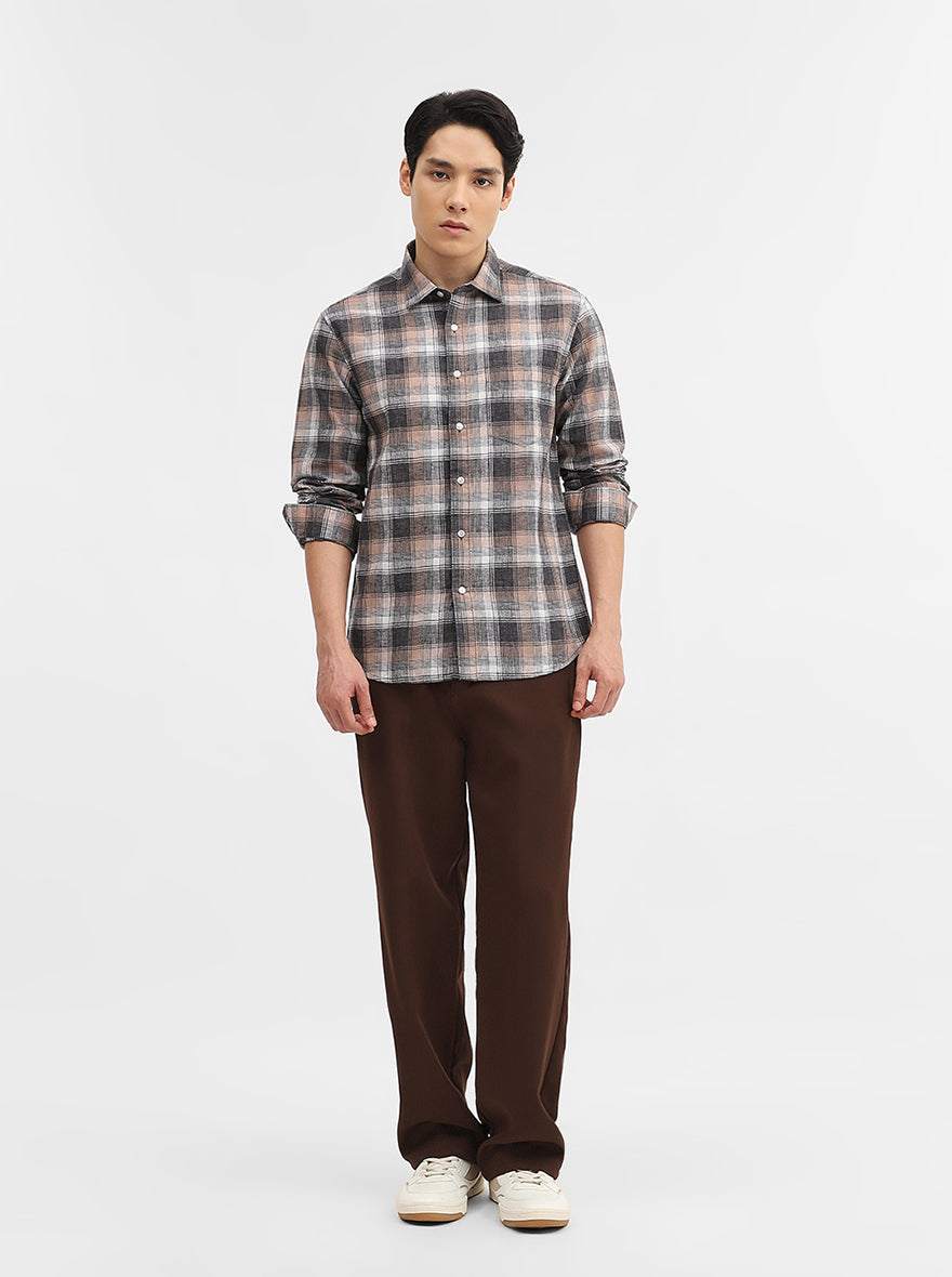 Black Checked Slim Fit Casual Shirt | Greenfibre