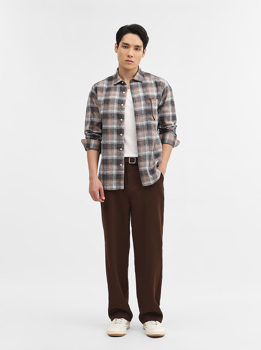 Black Checked Slim Fit Casual Shirt | Greenfibre