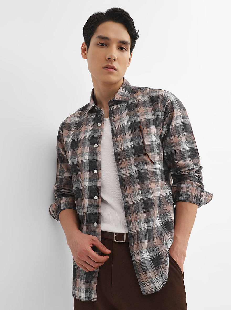 Black Checked Slim Fit Casual Shirt | Greenfibre