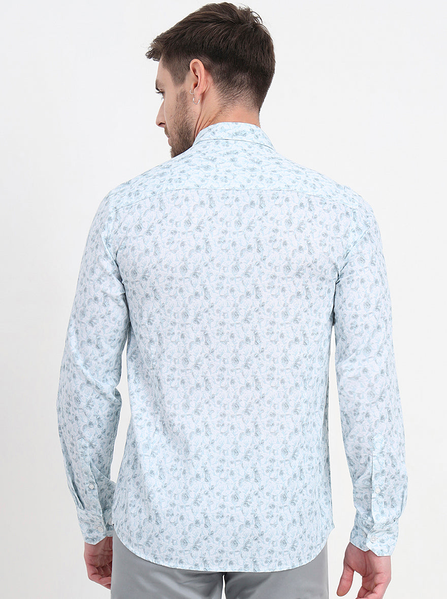 Light Blue Printed Slim Fit Semi Casual Shirt | JadeBlue