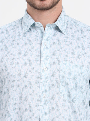 Light Blue Printed Slim Fit Semi Casual Shirt | JadeBlue