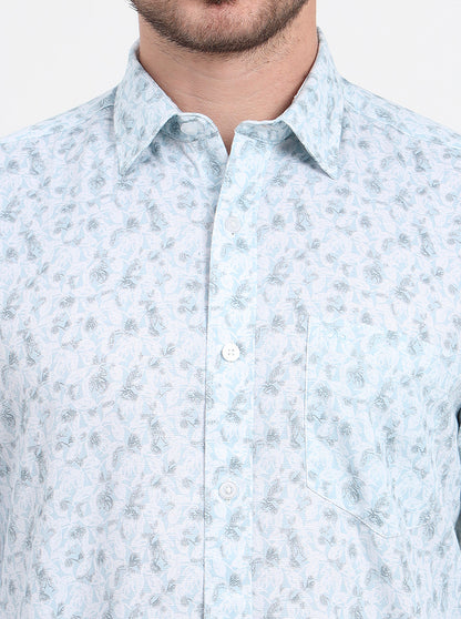 Light Blue Printed Slim Fit Semi Casual Shirt | JadeBlue