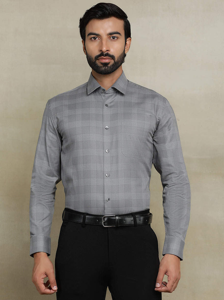 Grey Checked Regular Fit Formal Shirt | JadeBlue
