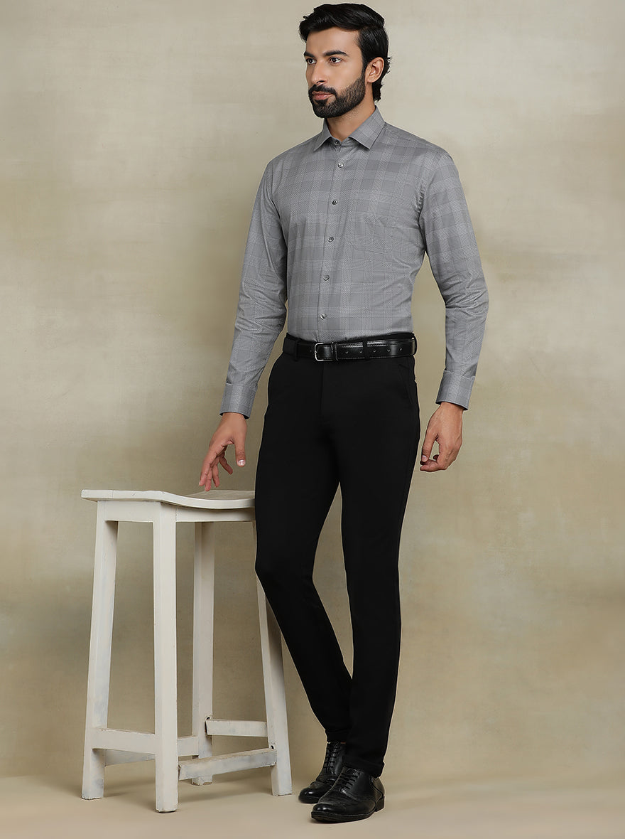Grey Checked Regular Fit Formal Shirt | JadeBlue