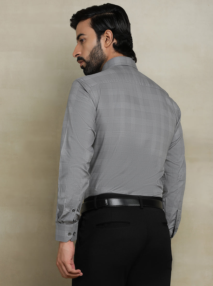 Grey Checked Regular Fit Formal Shirt | JadeBlue