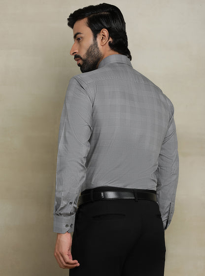 Grey Checked Regular Fit Formal Shirt | JadeBlue